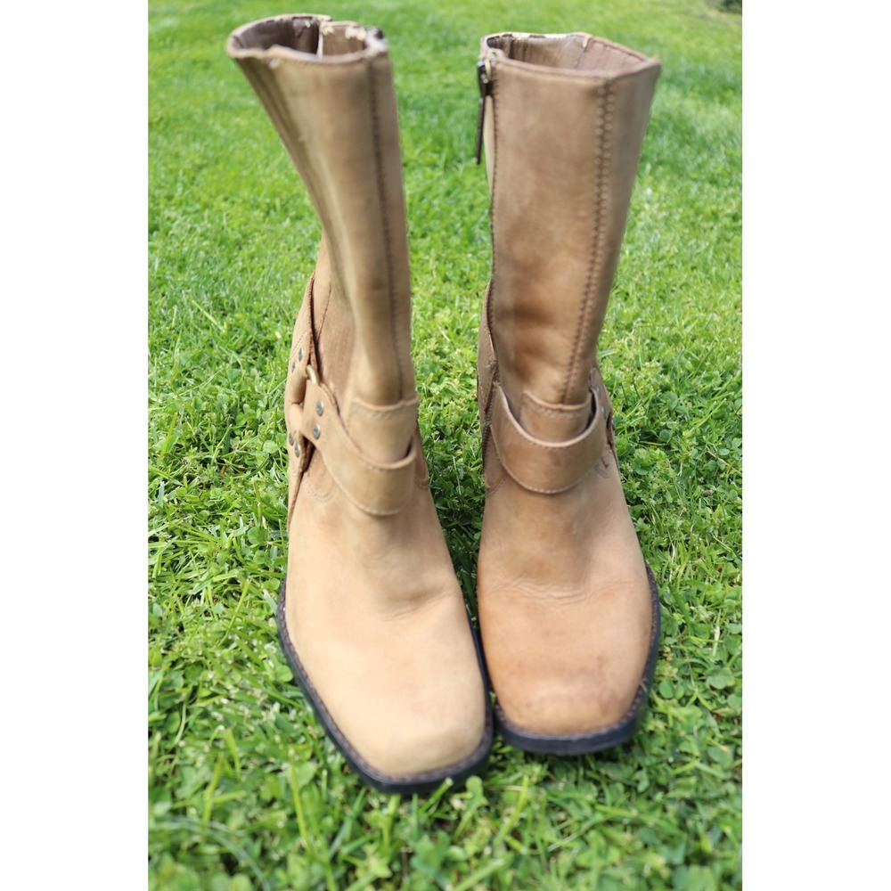 Harley-Davidson Womens Tan Leather Harness Moto Boots D85324 Heel Size 6